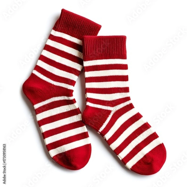 Fototapeta Red Christmas socks with stripes on white background