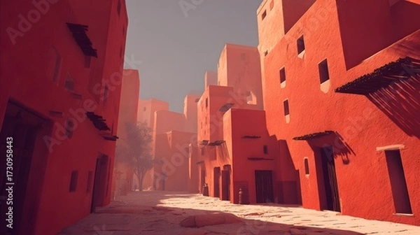 Obraz Minimalist Desert City with Open Courtyards

