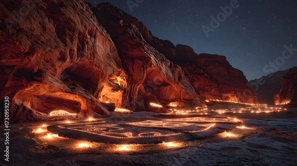 Obraz Ancient Rock-Cut Metropolis in Desert Canyon

