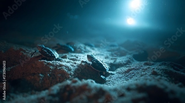 Obraz New Life Nesting Sea Turtles on Sandy Beach

