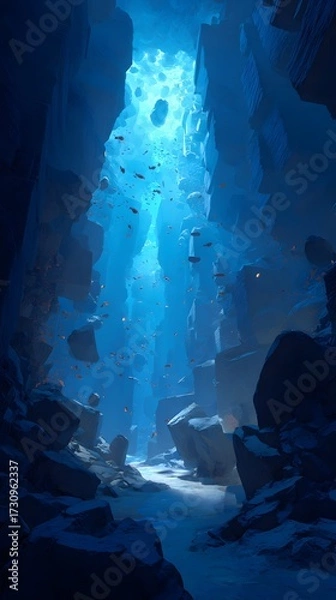 Obraz Dreamlike Underwater Scene with Suspended Rock Formations