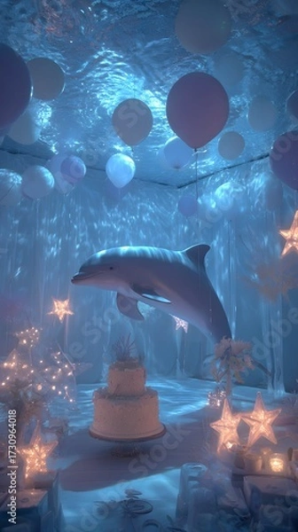 Obraz Glow-in-the-Dark Dolphin Party in the Ocean

