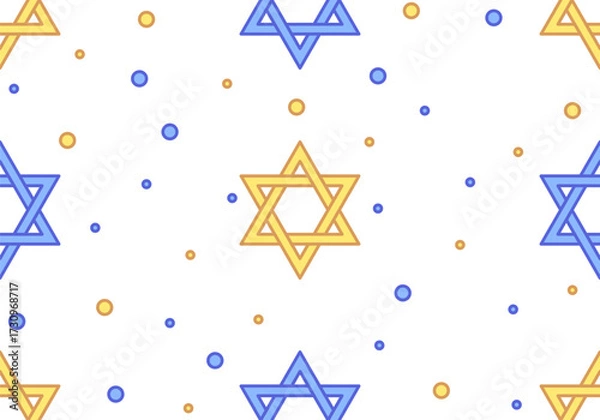 Fototapeta Jewish seamless pattern with confetti and star of David
