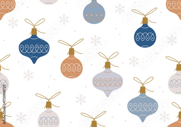 Fototapeta Seamless pattern with Christmas balls. Bright holiday background. Colorful design for New Year design. Texture for winter holidays. Christmas and New year greetings pattern