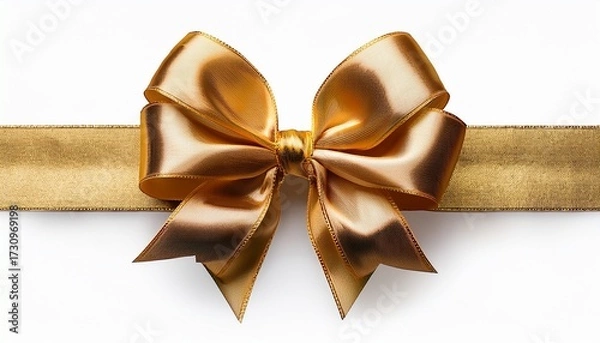 Fototapeta Decorative Golden Bows With Horizontal Gold Ribbon Isolated On Transparent Background