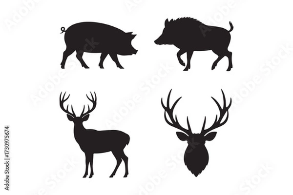 Obraz Silhouettes of wild boar and deer for hunting and nature themes