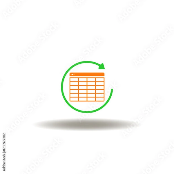 Fototapeta Vector illustration of spreadsheet with round arrow. Symbol of computer work order regularize normalize. Icon of spreadsheet account software web working.