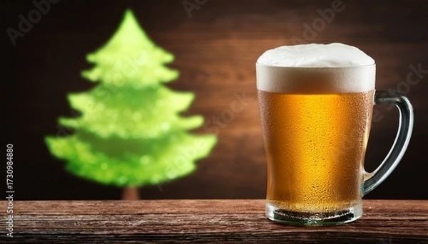Obraz Tree Glass Beer On Wood Background With Copyspace