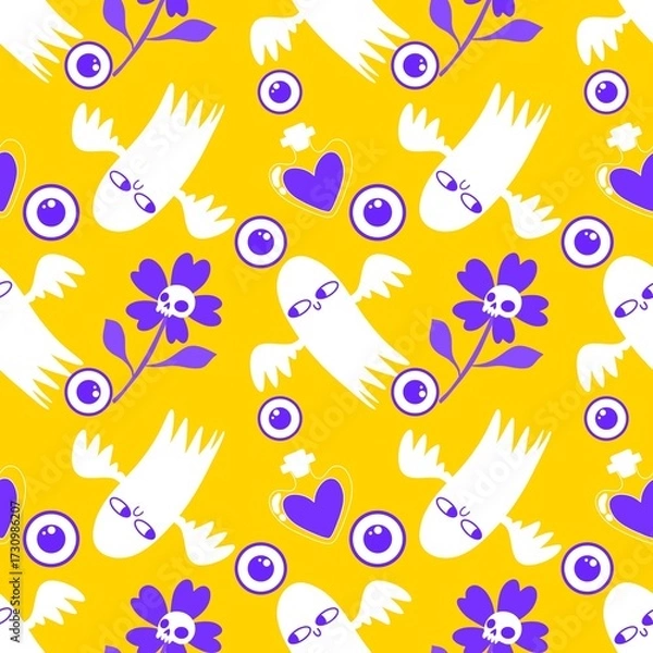 Fototapeta Halloween ghost seamless cute cartoon pattern for wrapping paper and fabrics and kids clothes print and packaging