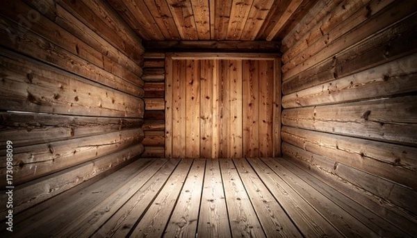 Fototapeta Interior of a rustic wooden cabin