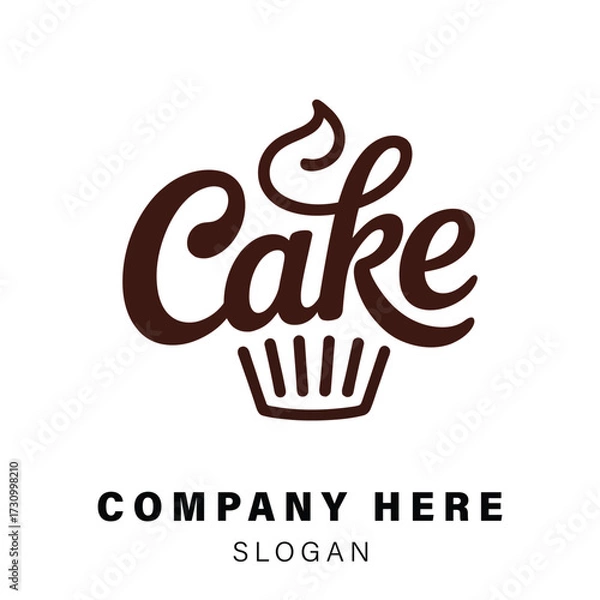 Fototapeta Hand-drawn 'cake' wordmark logo with cupcake icon and placeholder text for branding