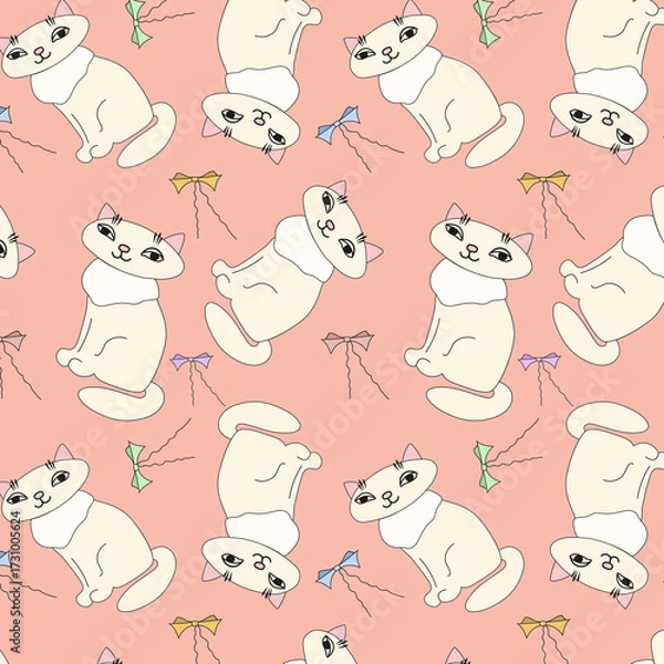 Fototapeta A pattern with a cute and charming cat in a graphic style