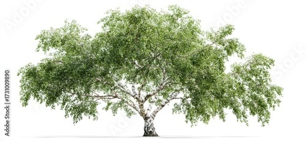 Fototapeta Full shot of a healthy birch tree with vibrant green leaves