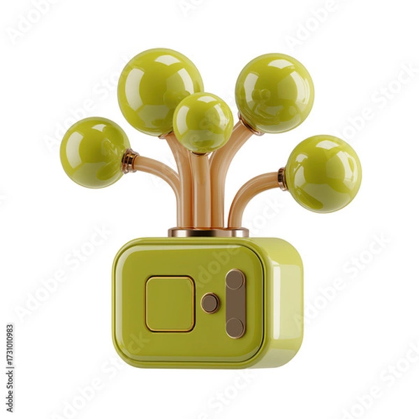 Fototapeta Vibrant green abstract plant with glowing orbs symbolizes growth, innovation, and futuristic technology concepts for modern design