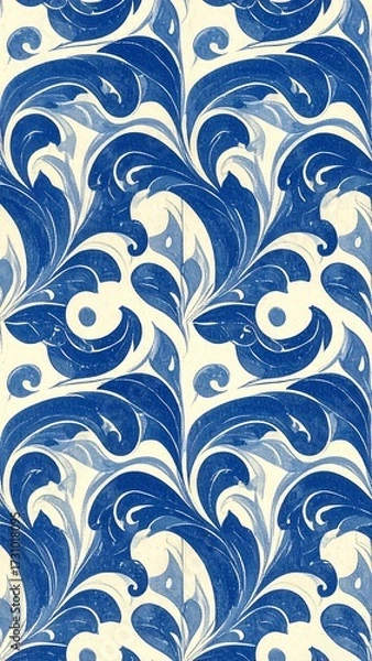 Fototapeta Intricate blue and white marbled pattern