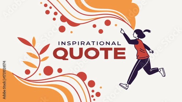 Fototapeta Woman reaching for swirls with inspirational quote and floral design in orange and red tones illustration created with generated ai