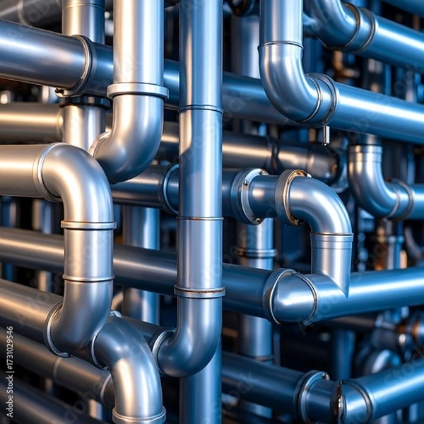Fototapeta Intricate network of metallic pipes