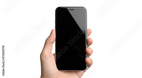 Fototapeta Hand Holding a Modern Smartphone with a Black Screen mobile phone cell phone cutout PNG isolated on a transparent background