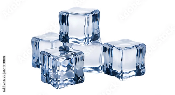 Fototapeta Stack of Clear Ice Cubes with Refraction and Reflection frozen water cutout PNG isolated on a transparent background