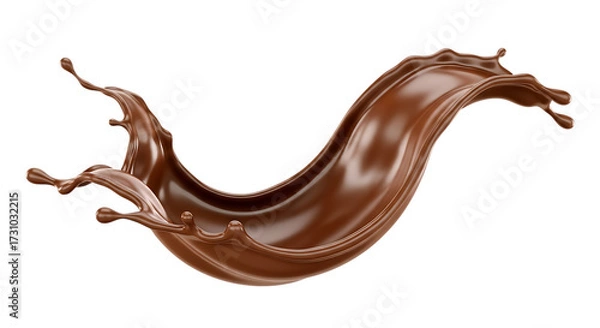 Fototapeta Chocolate liquid splash with droplets and curves fluid swirl cutout PNG isolated on a transparent background