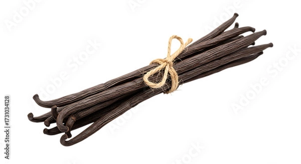 Fototapeta Bundle of Dried Vanilla Beans Tied with Twine xmtn0emylbdnjnjmtitmmjwllddn00sm5itztyg cutout PNG isolated on a transparent background