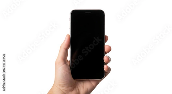Fototapeta Hand Holding a Modern Smartphone with Black Screen graphic design cutout PNG isolated on a transparent background