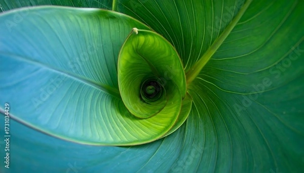 Fototapeta Intricate spiral of vibrant green leaves