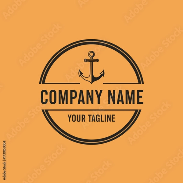Fototapeta Nautical Anchor Logo Design Template with Company Name and Tagline on Background, Flat Vector Elements, Vector Illustration, Simple Vector, Stylized Vector Drawing, Vector Template, Clean Vector