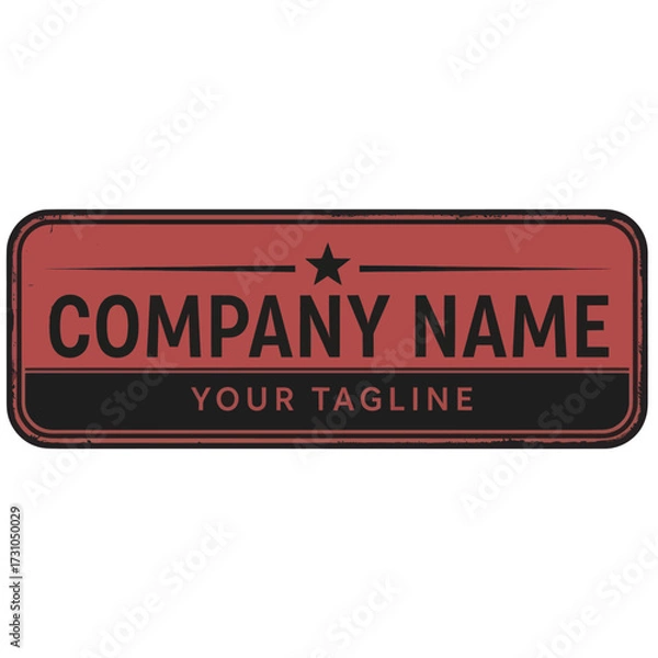 Fototapeta Distressed Retro Company Logo Badge with Star Symbol and Tagline on Red and Black, Flat Vector Elements, Vector Illustration, Simple Vector, Stylized Vector Drawing, Vector Template, Clean Vector