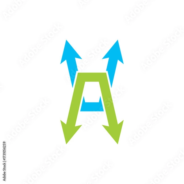 Obraz v and a letter combined with arrow logo vector icon illustration