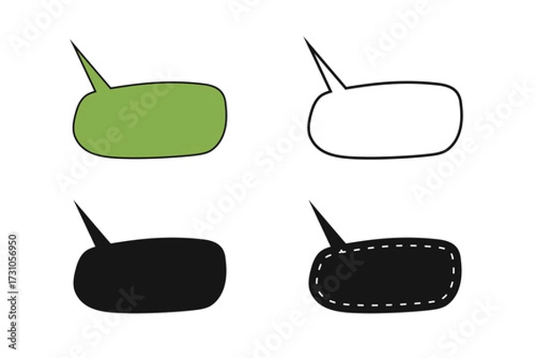 Fototapeta Set of cute chat cloud templates in doodle style. Speech bubbles, conversation balloons, textboxes, quote frames, message tags, thought labels isolated on white background. Vector illustration.
