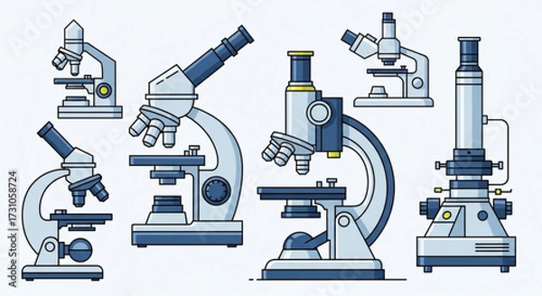 Fototapeta Illustration showcasing a collection of diverse microscope designs in a detailed and stylized manner