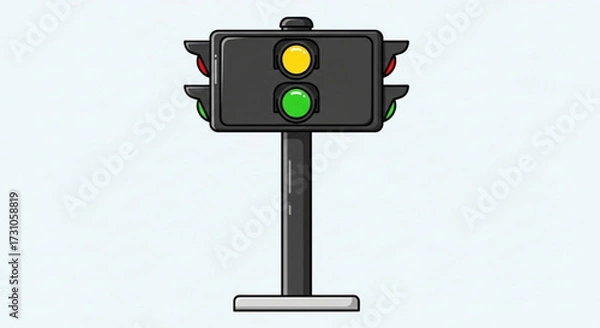 Fototapeta Illustration of a traffic light showing yellow and green lights with red and green lights on sides