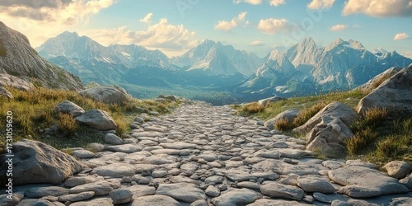 Fototapeta A mountain range with a path through it
