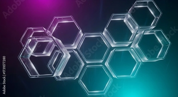 Fototapeta Abstract geometric background with hexagonal shapes and glowing gradient light effects
