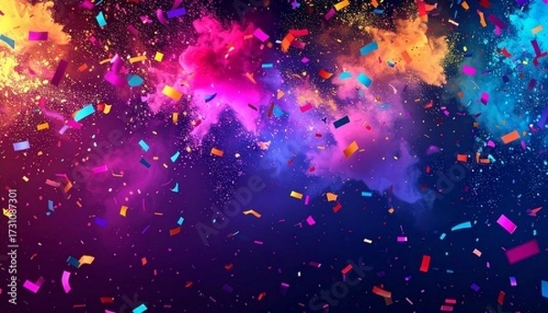 Fototapeta Bright cosmic confetti blast with electric glow, vivid hues and sharp visual detail