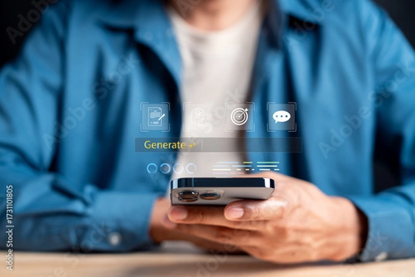 Fototapeta AI generate daily use with digital. artificial intelligence, smart app, idea creation, task automation, and communication tool.