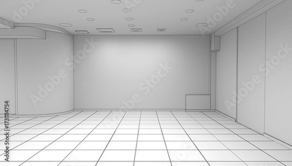 Fototapeta Modern Bright Empty Combined Living and Dining Room 3D Rendering