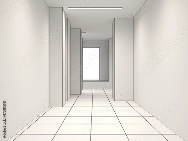 Fototapeta Bright Modern Corridor 3D Rendering for Interior Design