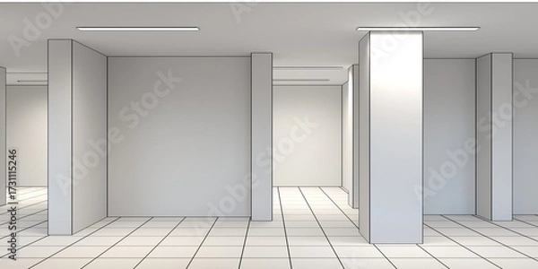 Fototapeta Modern Bright Empty Living Room 3D Rendering for Interior Design