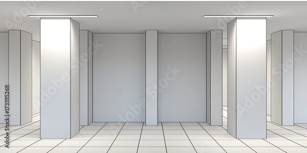 Fototapeta Bright Modern Empty Room 3D Interior Render with Large Windows