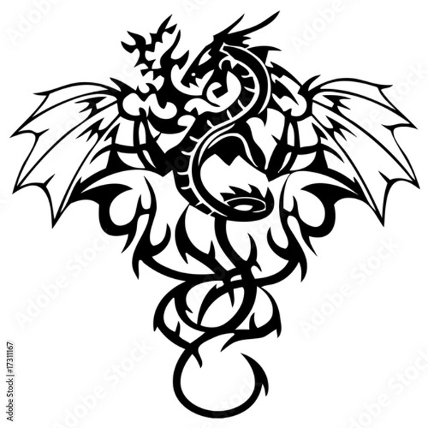 Obraz vector illustration iconic dragons (tattoo)