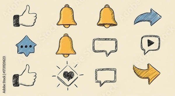 Fototapeta Set of hand drawn social media icons on a textured background