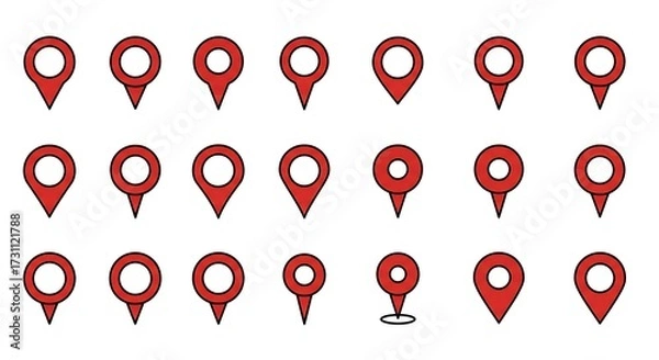 Fototapeta Set of red map location pins isolated on white background