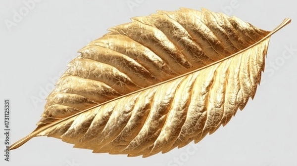 Fototapeta Shimmering Golden Leaf with Textured Surface on Neutral Background for Artistic or Nature Inspired Projects