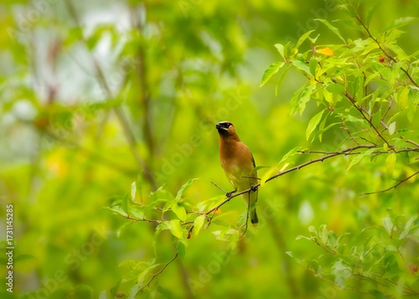 Fototapeta Cedar Waxwing (Bombycilla cedrorum) on the branch tree