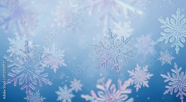 Obraz Falling snowflakes on blue gradient background, winter holiday concept