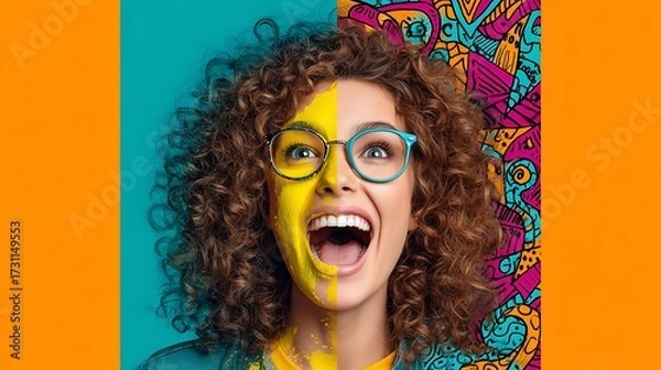 Fototapeta Split-Screen Creative Portrait with Vibrant Face Paint