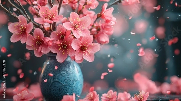 Obraz Pink Blossom Vase: A Serene Springtime Still Life