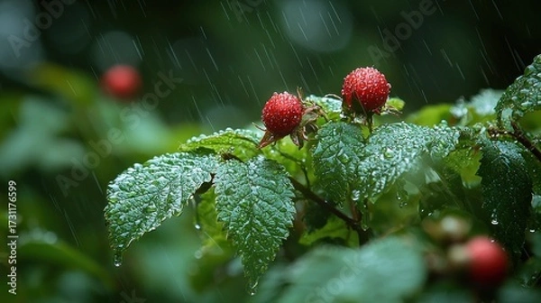 Obraz Rain-Kissed Berries: A Symphony of Nature's Serenity